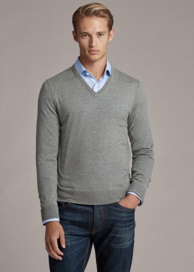 Sueter Ralph Lauren Hombre Grises Claro - Cashmere V-Neck - TSJGL6801